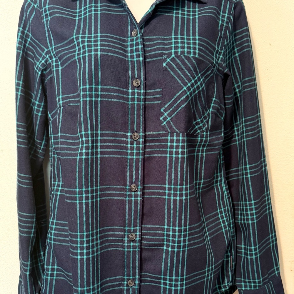 Eddie Bauer Teal and Navy Plaid Shirt